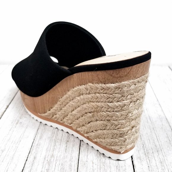 New Black Espadrille Platform Wedge Slide Sandals - Picture 4 of 4
